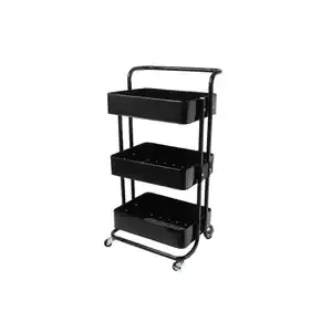 Echtwerk Servierwagen, Schwarz, Metall, 3 Schublade(n) Schubladen, 32x86x43 cm, Esszimmer, Barmöbel, Barwagen
