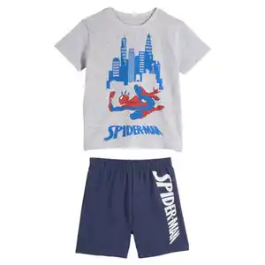 LICENSED Kinder Shorty-Pyjama, Spiderman, Grau meliert/Blau, 98/104