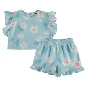 LILY & DAN Kinder-/Kleinkinder gewebtes Set, Blau Blume, 98/104