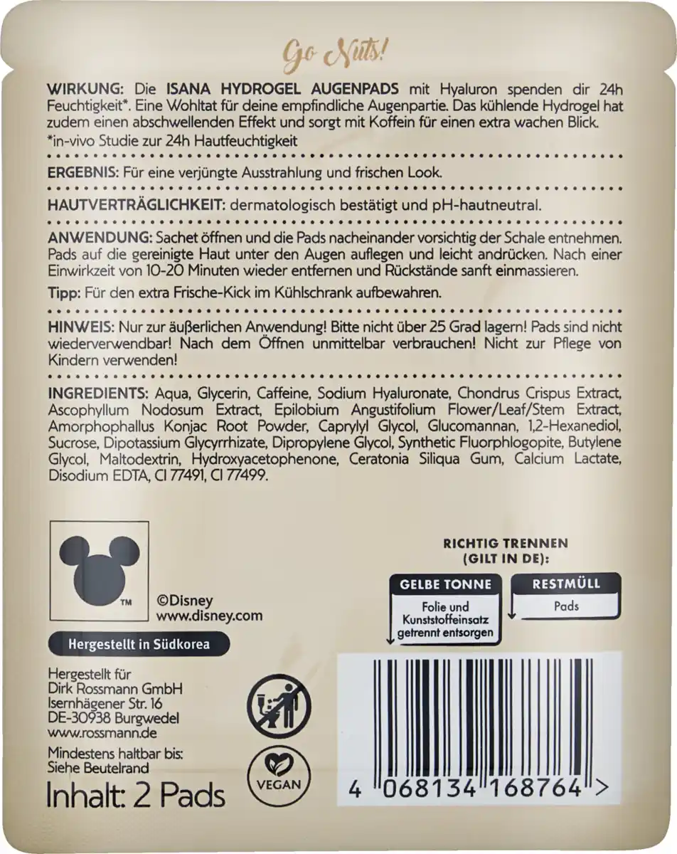 Bild 2 von ISANA Disney Chip Augenpads Hyaluron & Koffein