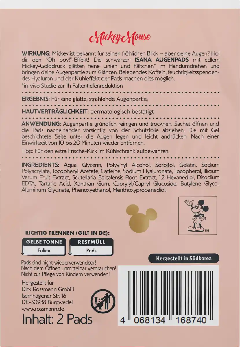 Bild 2 von ISANA Disney Mickey Mouse Augenpads Hyaluron & Koffein