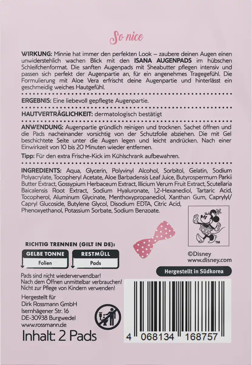 Bild 2 von ISANA Disney Minnie Mouse Augenpads Sheabutter & Aloe Vera