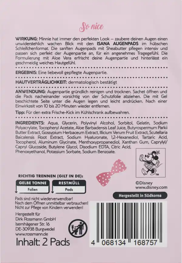 Bild 2 von ISANA Disney Minnie Mouse Augenpads Sheabutter & Aloe Vera