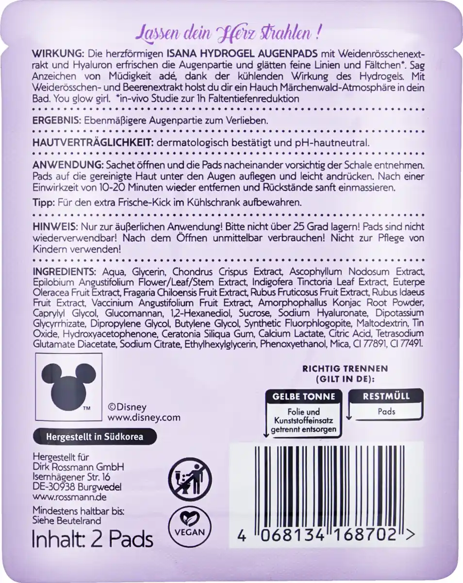 Bild 2 von ISANA Disney Rapunzel Augenpads Weidenrösschenextrakt & Hyaluron