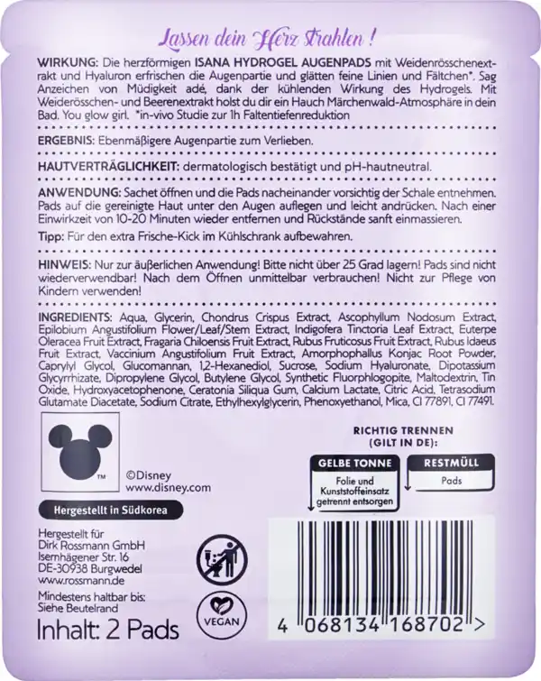 Bild 2 von ISANA Disney Rapunzel Augenpads Weidenrösschenextrakt & Hyaluron