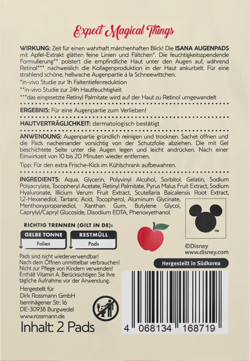 Bild 2 von ISANA Disney Schneewittchen Augenpads Retinol & Apfel-Extrakt