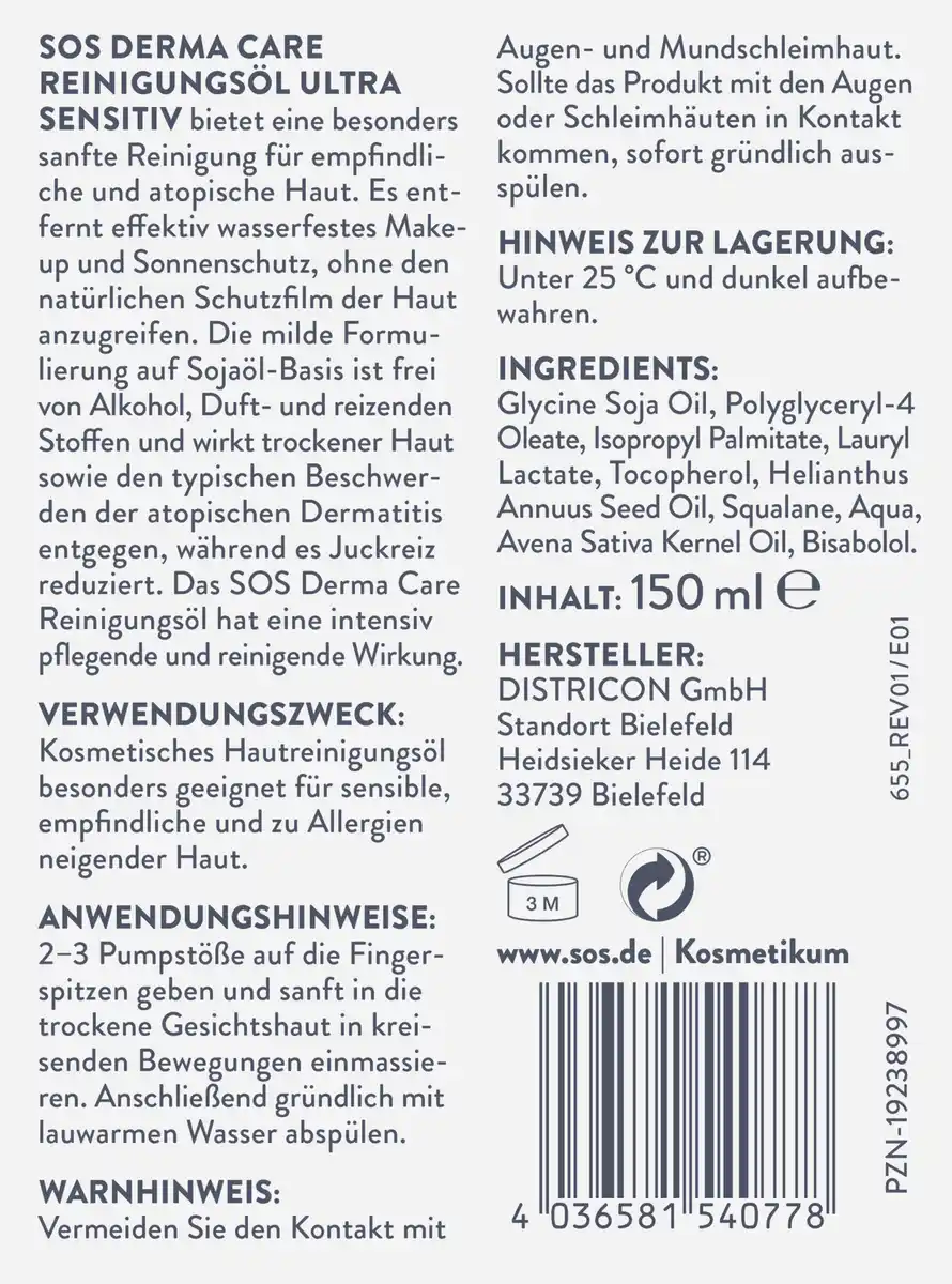 Bild 2 von SOS Derma Care Reinigungsöl Ultra Sensitiv, 150 ml