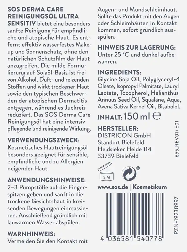 Bild 2 von SOS Derma Care Reinigungsöl Ultra Sensitiv, 150 ml