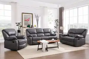 3tlg. Relaxsofa-Set mit Relaxfunktionen in Lederoptik - Grau