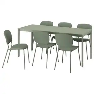 VIHALS / VIHALS Tisch und 6 Stühle, grün/grün Tibbleby graugrün, 120/180x74 cm