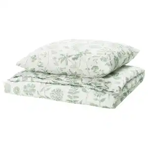 NÅLBJÖRNBÄR Bettwäsche-Set, 2-teilig, weiß graugrün/Blumenmuster, 155x220/80x80 cm