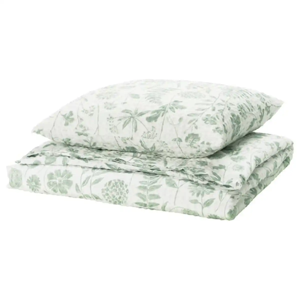 Bild 1 von NÅLBJÖRNBÄR Bettwäsche-Set, 2-teilig, weiß graugrün/Blumenmuster, 155x220/80x80 cm