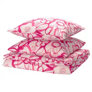 HÄRLIR Bettwäsche-Set, 3-teilig, weiß leuchtend rosa/Blumenmuster, 240x220/80x80 cm