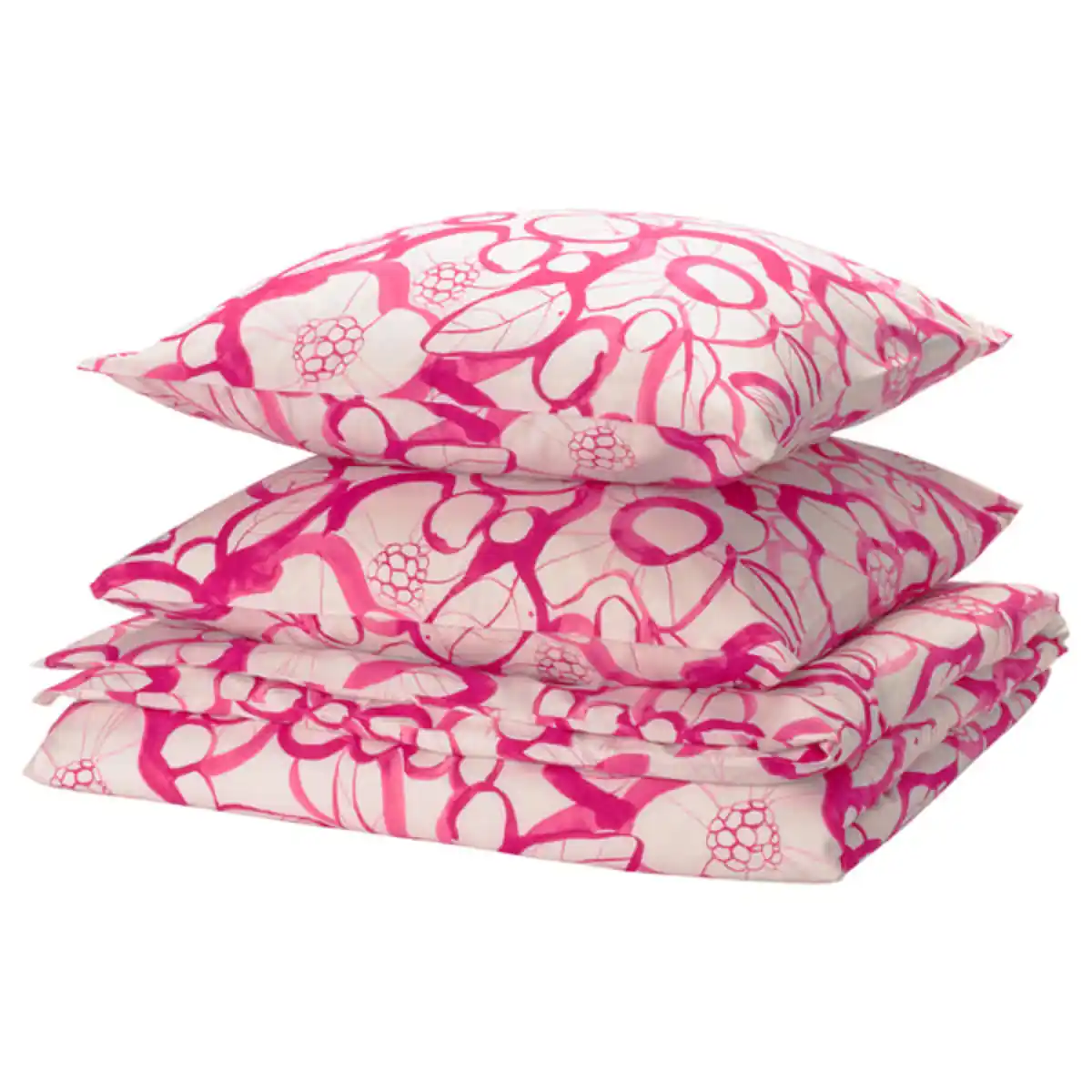 Bild 1 von HÄRLIR Bettwäsche-Set, 3-teilig, weiß leuchtend rosa/Blumenmuster, 240x220/80x80 cm