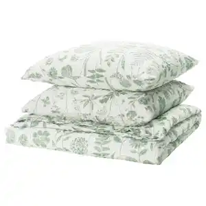 NÅLBJÖRNBÄR Bettwäsche-Set, 3-teilig, weiß graugrün/Blumenmuster, 240x220/80x80 cm