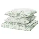 Bild 1 von NÅLBJÖRNBÄR Bettwäsche-Set, 3-teilig, weiß graugrün/Blumenmuster, 240x220/80x80 cm