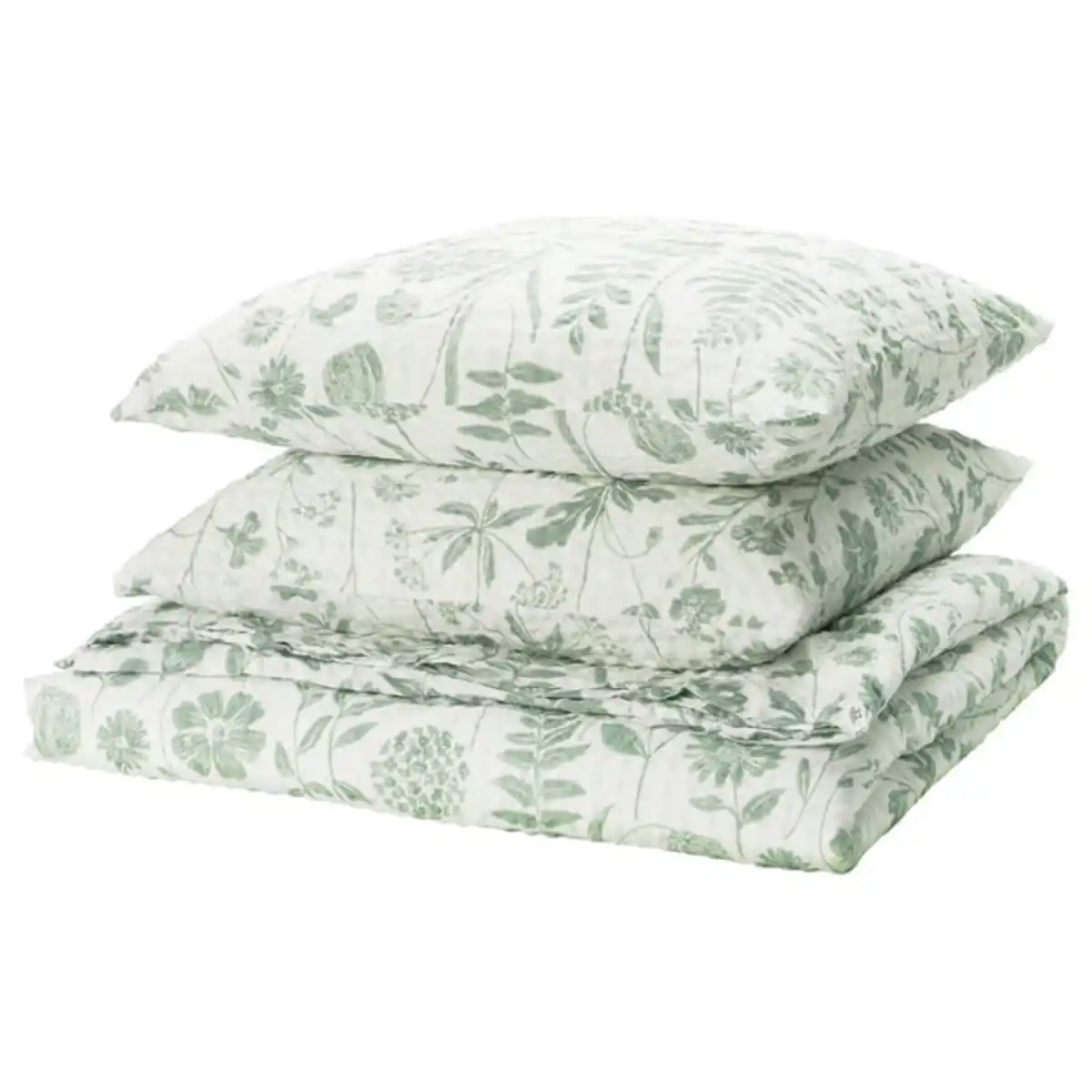 Bild 1 von NÅLBJÖRNBÄR Bettwäsche-Set, 3-teilig, weiß graugrün/Blumenmuster, 240x220/80x80 cm