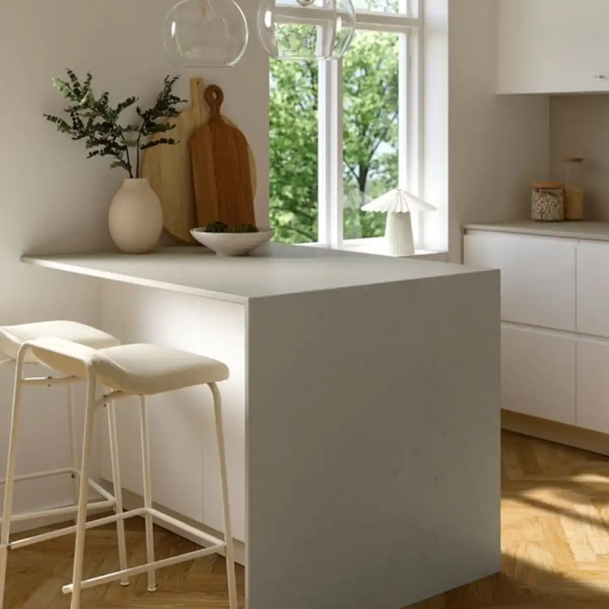 Bild 4 von LOCKEBO Maßarbeitsplatte, hellbeige Betonmuster/Glaskomposit, 1 m²x2.0 cm