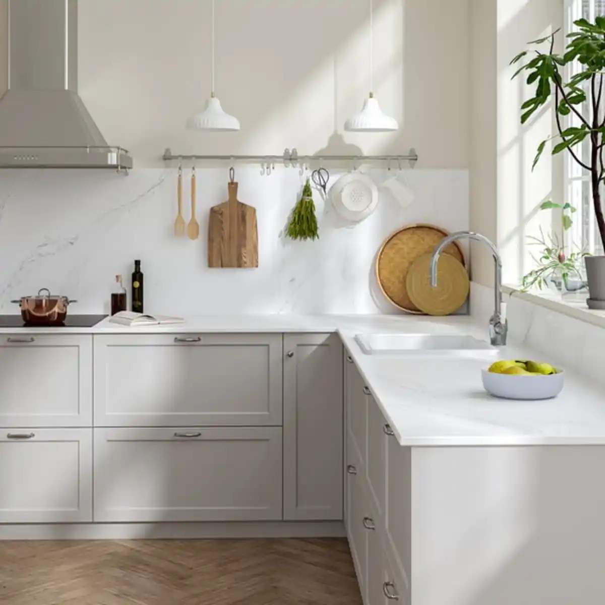 Bild 4 von LOCKEBO Maßarbeitsplatte, weiß/graubeige marmoriert/Glaskomposit, 1 m²x2.0 cm