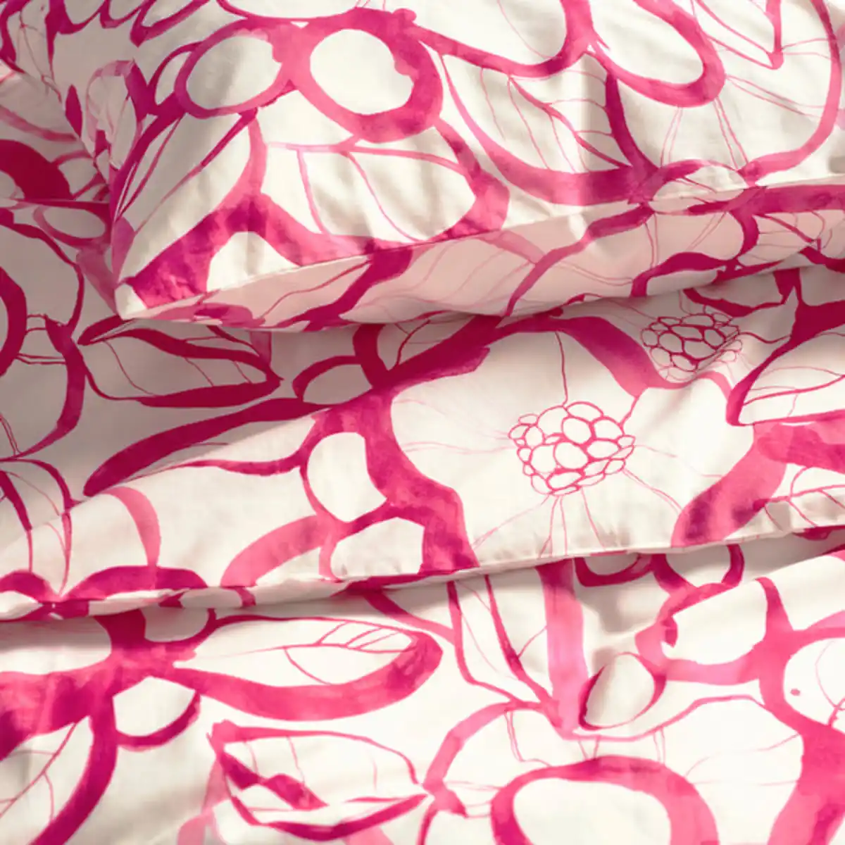 Bild 2 von HÄRLIR Bettwäsche-Set, 3-teilig, weiß leuchtend rosa/Blumenmuster, 240x220/80x80 cm
