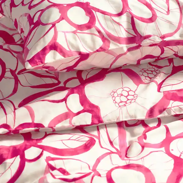 Bild 2 von HÄRLIR Bettwäsche-Set, 3-teilig, weiß leuchtend rosa/Blumenmuster, 240x220/80x80 cm