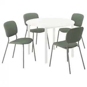 VIHALS / VIHALS Tisch und 4 Stühle, weiß weiß/grün Tibbleby graugrün, 107 cm