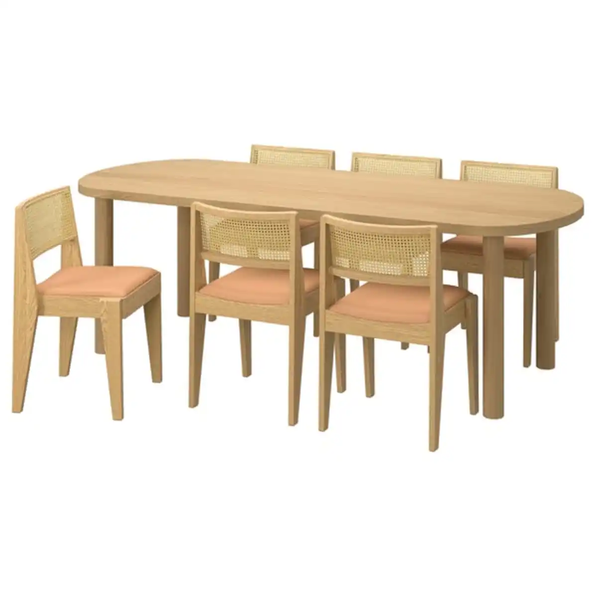 Bild 1 von STOCKHOLM 2025 / STOCKHOLM 2025 Tisch und 6 Stühle, Eichenfurnier/Eiche Rattan, 230x90 cm
