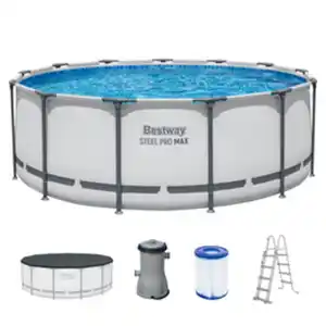 BESTWAY Pool, Komplett-Set mit Filterpumpe Ø 396 x 122 cm, lichtgrau, rund