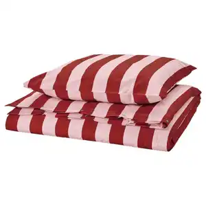 SLÅNHÖSTMAL Bettwäsche-Set, 2-teilig, hellrosa dunkelrot/Streifen, 155x220/80x80 cm
