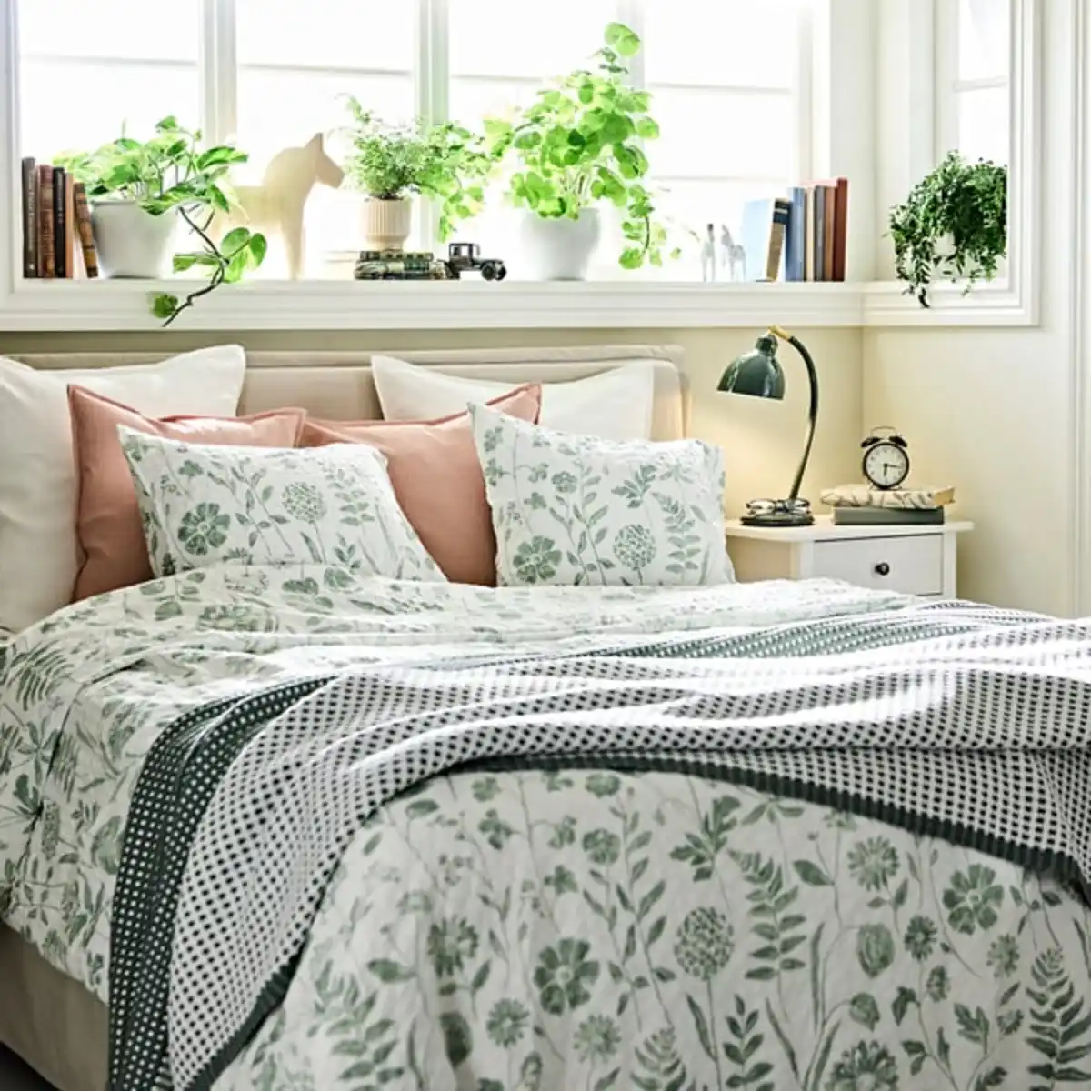 Bild 3 von NÅLBJÖRNBÄR Bettwäsche-Set, 2-teilig, weiß graugrün/Blumenmuster, 155x220/80x80 cm