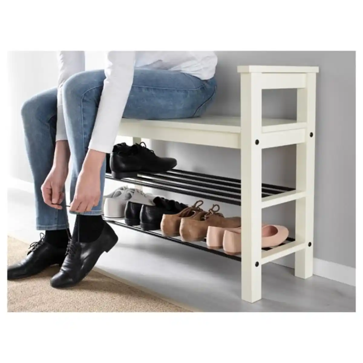 Bild 2 von HEMNES Bank mit Schuhablage, weiß, 85x32x65 cm