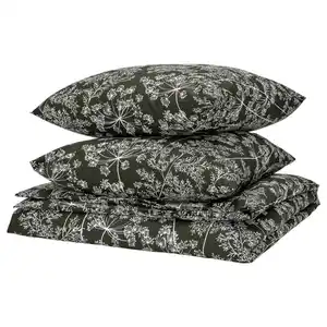 DAGGBJÖRNBÄR Bettwäsche-Set, 3-teilig, dunkelgrün/Blumenmuster, 240x220/80x80 cm