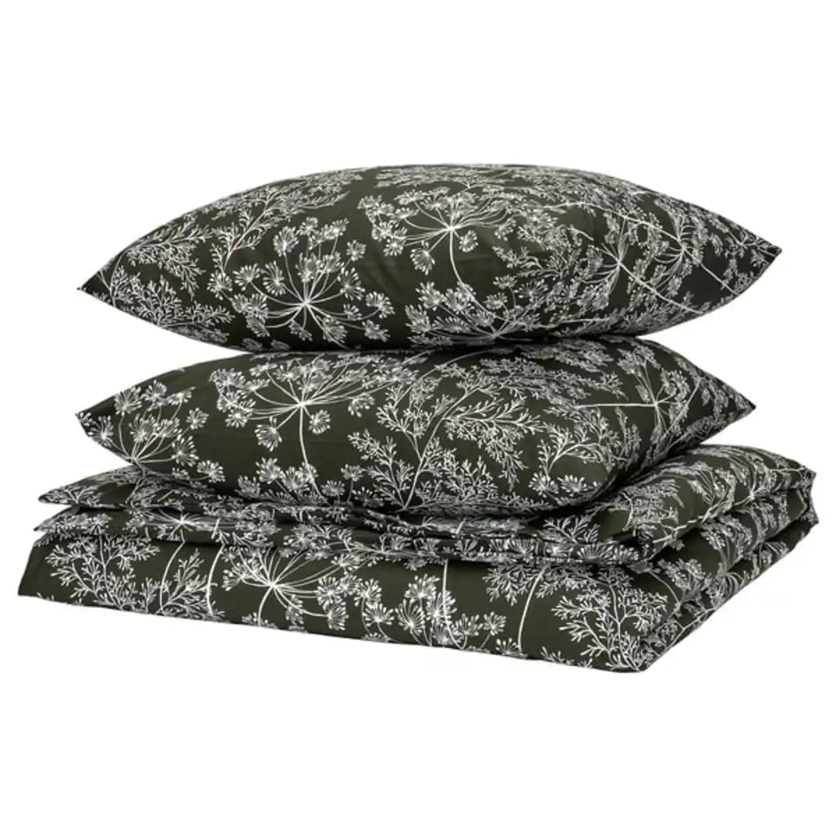 Bild 1 von DAGGBJÖRNBÄR Bettwäsche-Set, 3-teilig, dunkelgrün/Blumenmuster, 240x220/80x80 cm