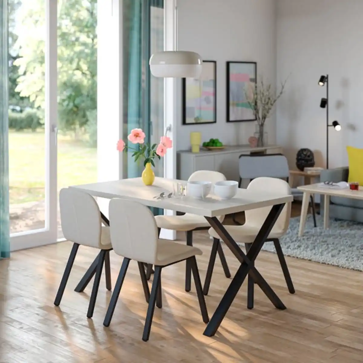 Bild 2 von SKÅLSTA Stuhl, Knäbäck beige/profiliertes Metall/schwarzgrau