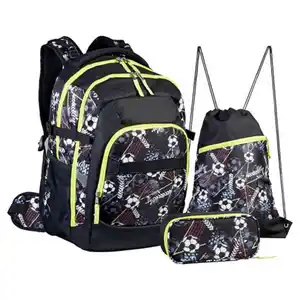 LIVE IN STYLE Schultaschen-Set, Schwarz Fußball