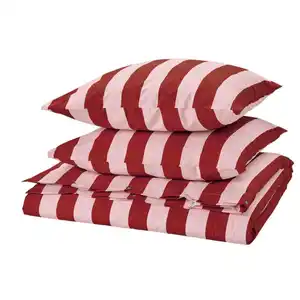 SLÅNHÖSTMAL Bettwäsche-Set, 3-teilig, hellrosa dunkelrot/Streifen, 240x220/80x80 cm