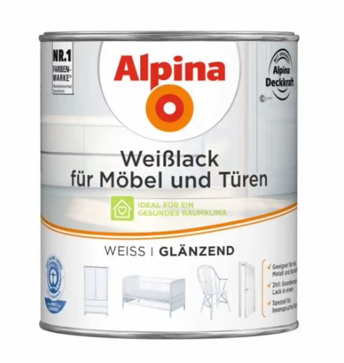 Bild 1 von Alpina Weißlack für Möbel & Türen 750 ml weiß glänzend