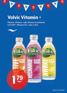 Volvic VITAMIN+ Pfirsich, Himbeer- oder Zitronen-Geschmack