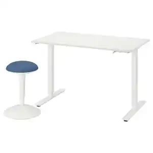 TROTTEN / NILSERIK Schreibtisch und Stütze sitz/steh, weiß/dunkelblau
