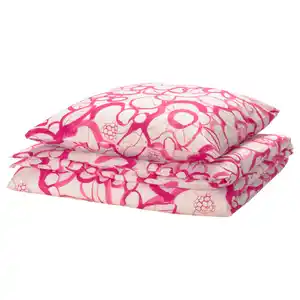 HÄRLIR Bettwäsche-Set, 2-teilig, weiß leuchtend rosa/Blumenmuster, 140x200/80x80 cm