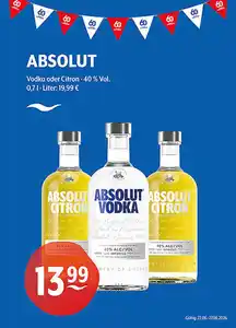 ABSOLUT Vodka oder Citron 40 % Vol.