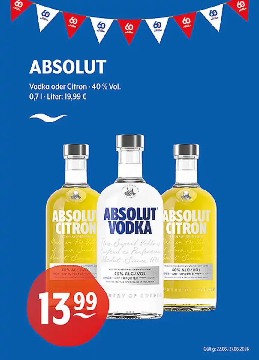Bild 1 von ABSOLUT Vodka oder Citron 40 % Vol.