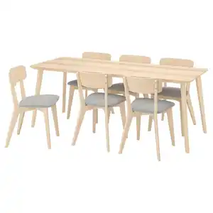 LISABO / LISABO Tisch und 6 Stühle, Esche/Tallmyra weiß/schwarz, 200x78 cm