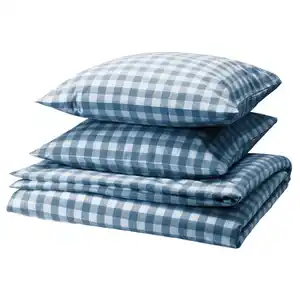 EKTANDVINGE Bettwäsche-Set, 3-teilig, dunkelblau weiß/Karo, 240x220/80x80 cm