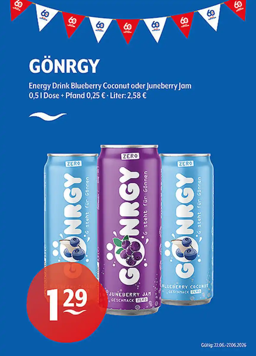 Bild 1 von GÖNRGY Energy DrinkBlueberry Coconut oder Juneberry Jam