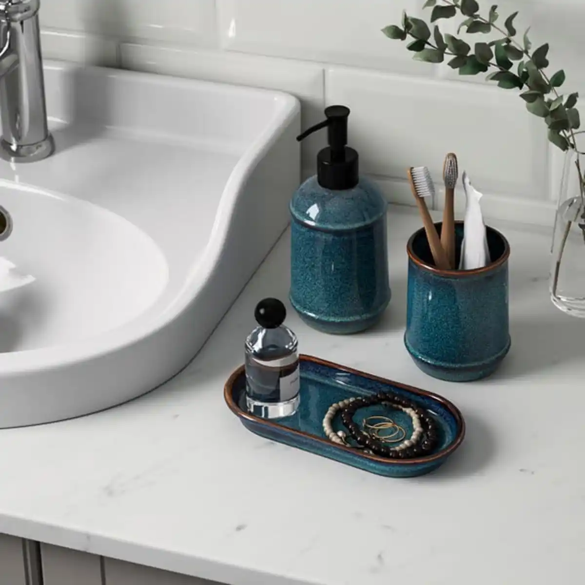 Bild 2 von TVÅLSJÖN Badezimmer-Set 3-tlg., blau