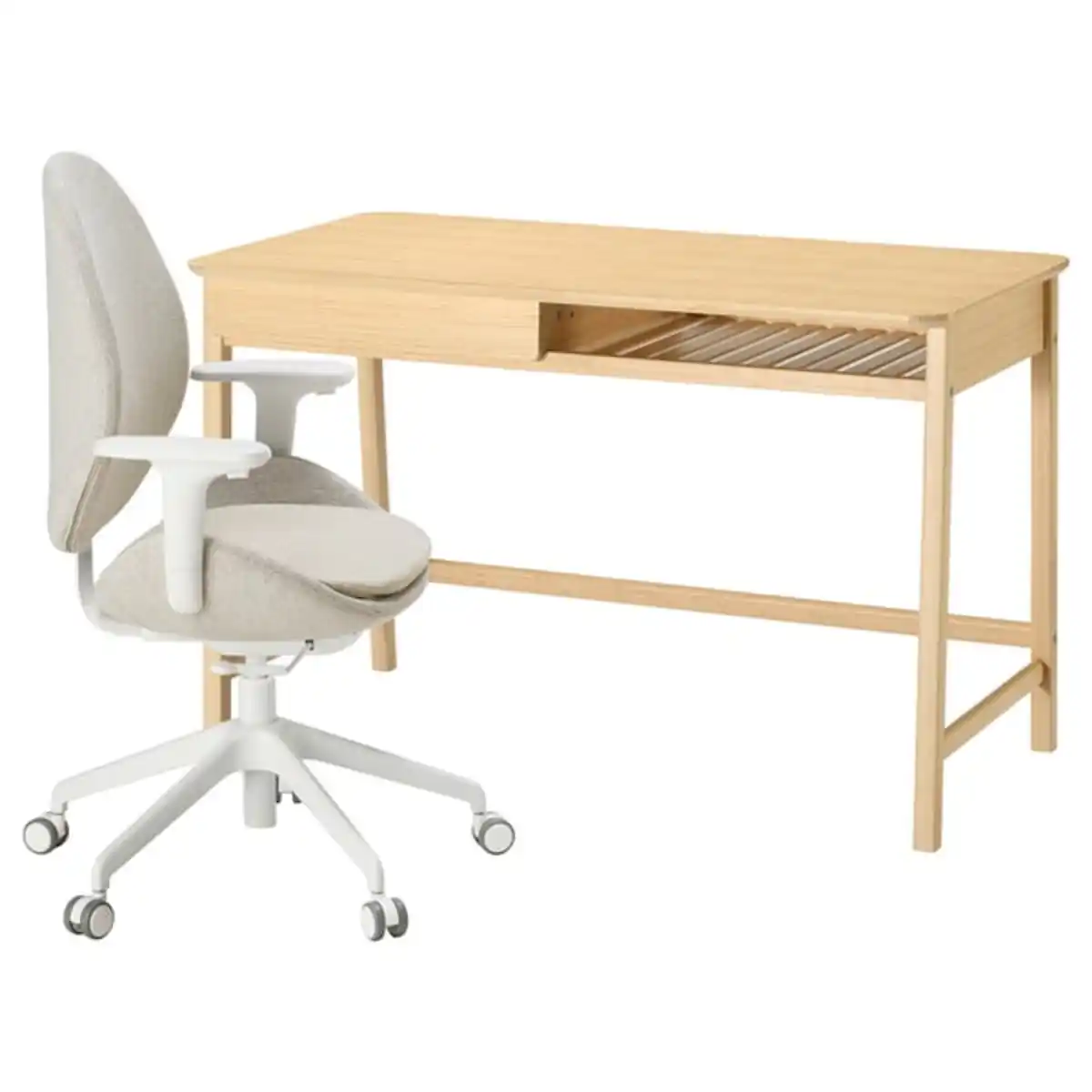 Bild 1 von BETESHÄST / HATTEFJÄLL Schreibtisch und Stuhl, Bambus beige/weiß