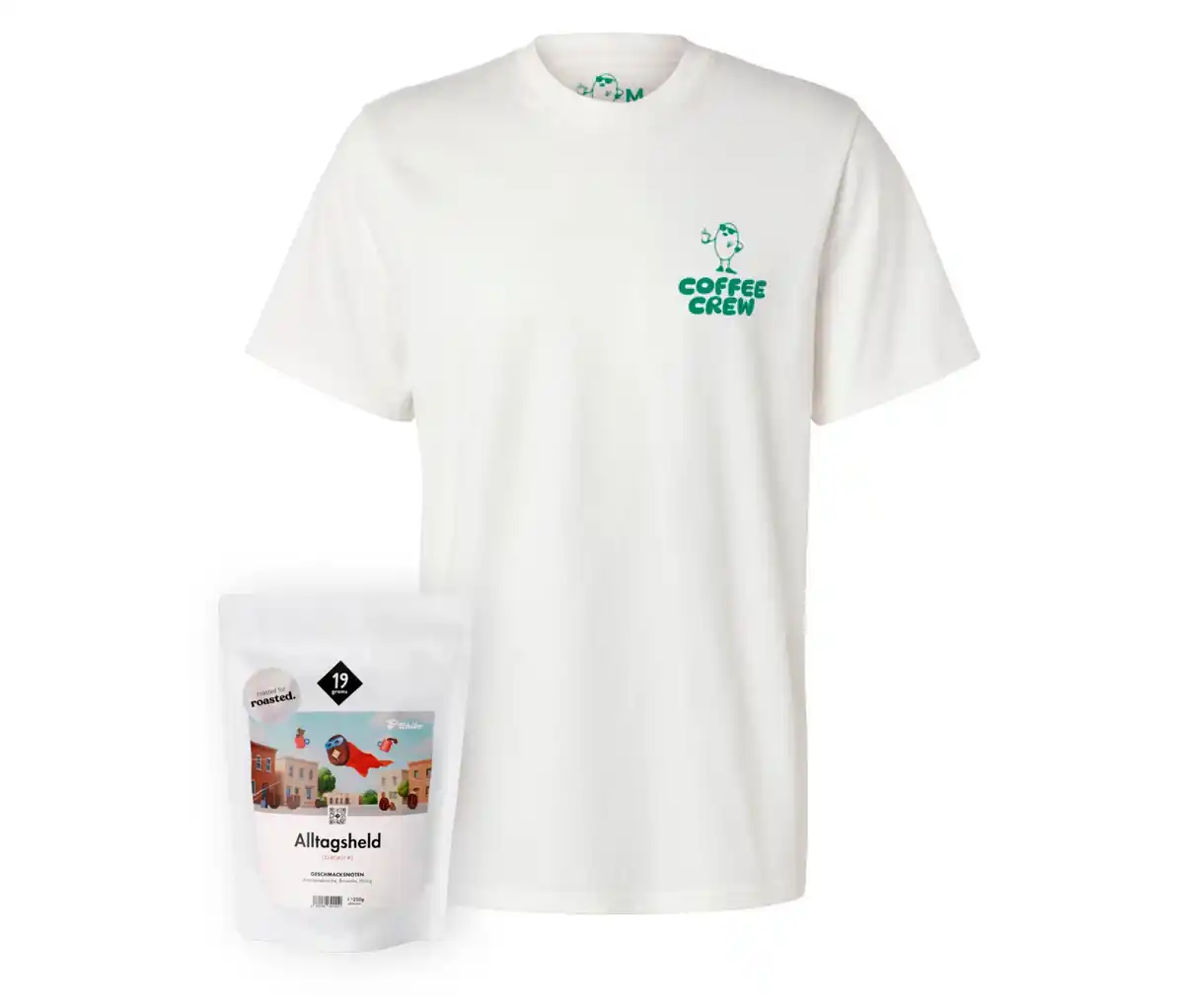 Bild 1 von Kaffee-Geschenkset "Coffee Shirt" - 1 x 250 g Omni-Roast Ganze Bohne und Coffee Crew T-Shirt
