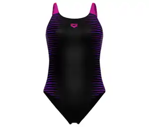 arena Feel Damen Badeanzug Side Placement U Back Bustier, black-multi-very fuchsia