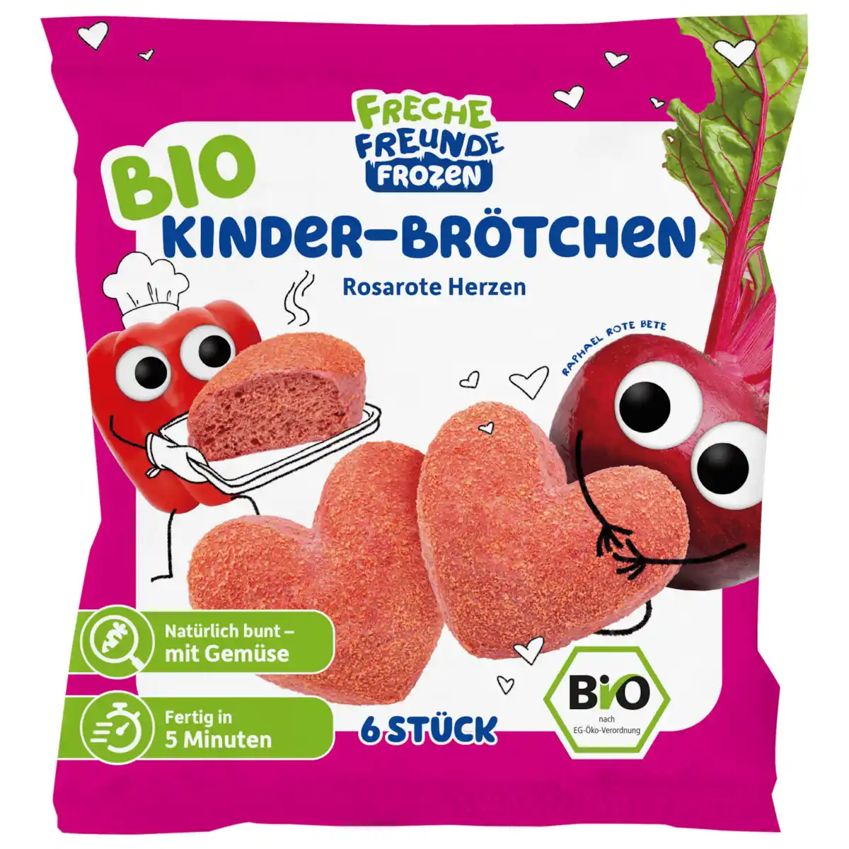 Bild 1 von Freche Freunde Frozen Bio Kinder-Brötchen Rosarote Herzen 360g